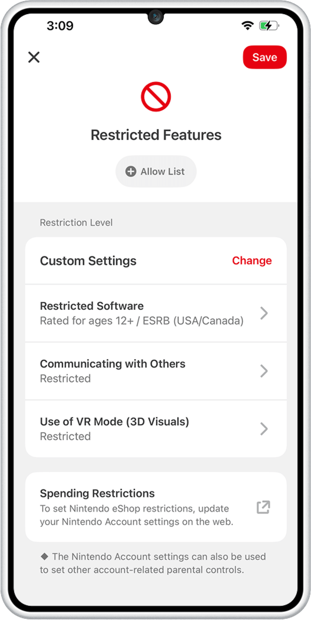 Parental Controls - Customise online features Screenshot