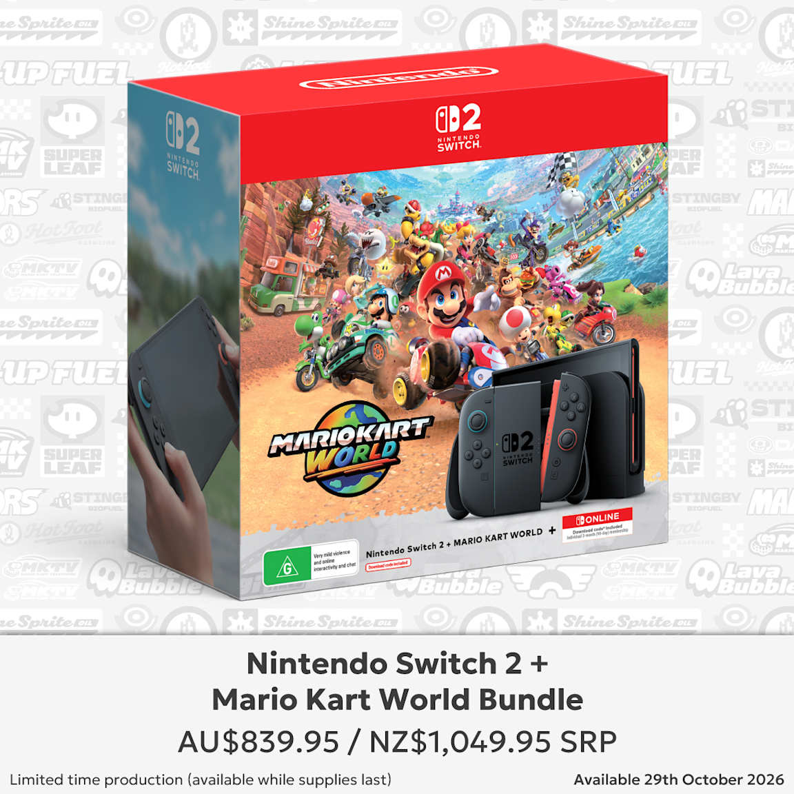 Nintendo Switch 2 + Mario Kart™ World Bundle AU$839.95 / NZ$1049.95 SRP - Limited time production (available while supplies last).