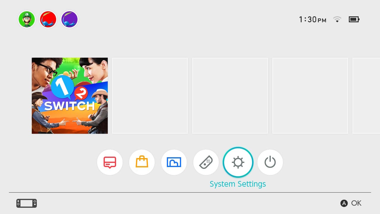 System Settings on the HOME Menu