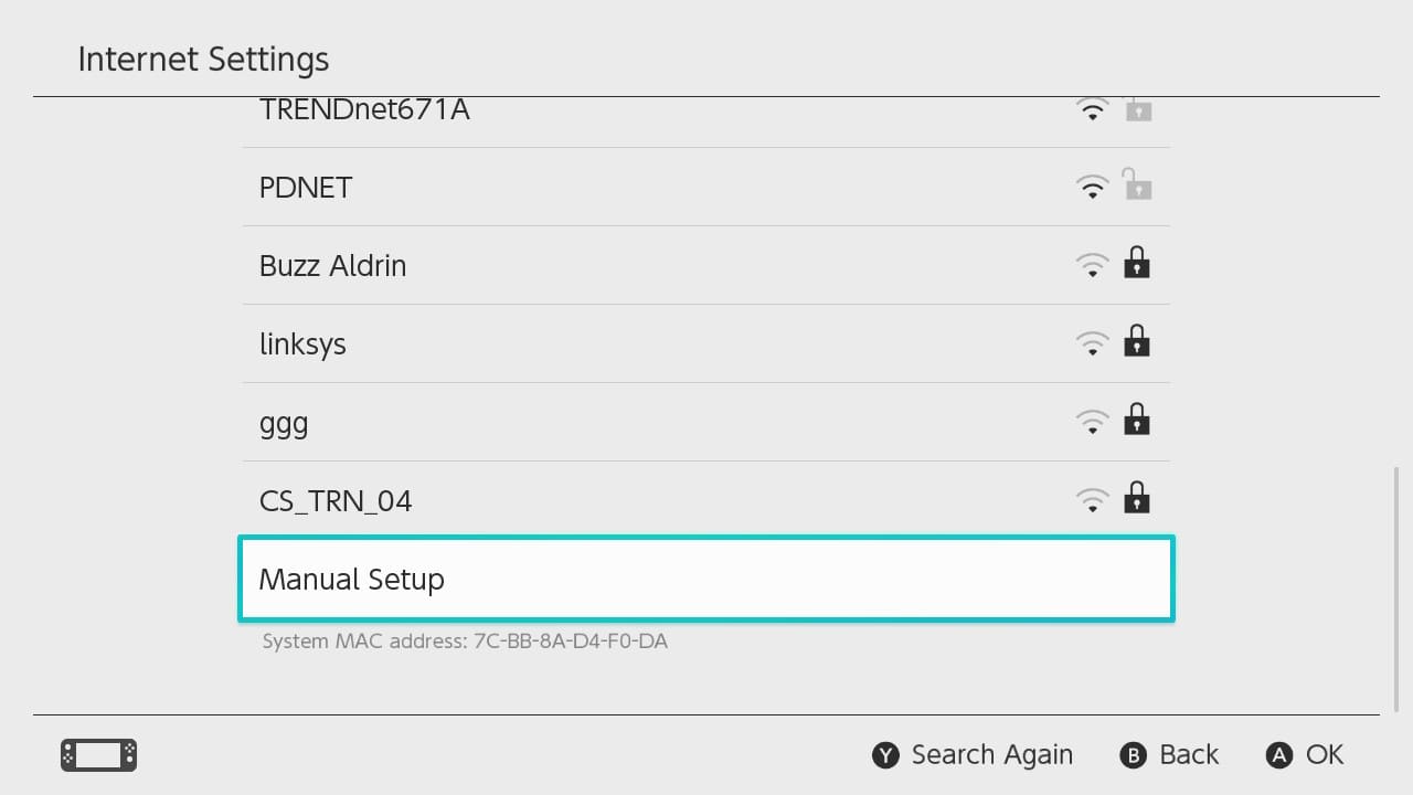 Manual setup settings