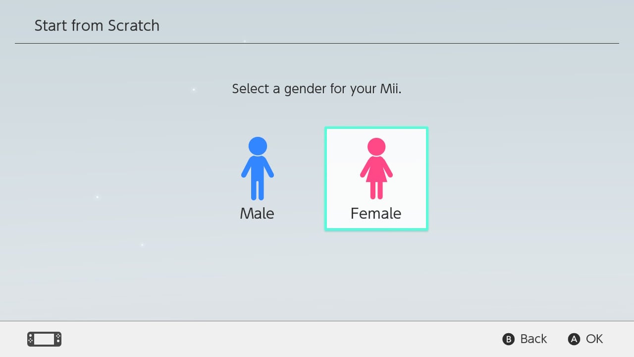 Gender selection Mii character